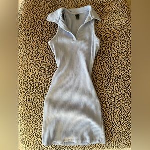LIGHT BLUE COLLARED KNEE LENGTH BODYCON DRESS WOMENS XS